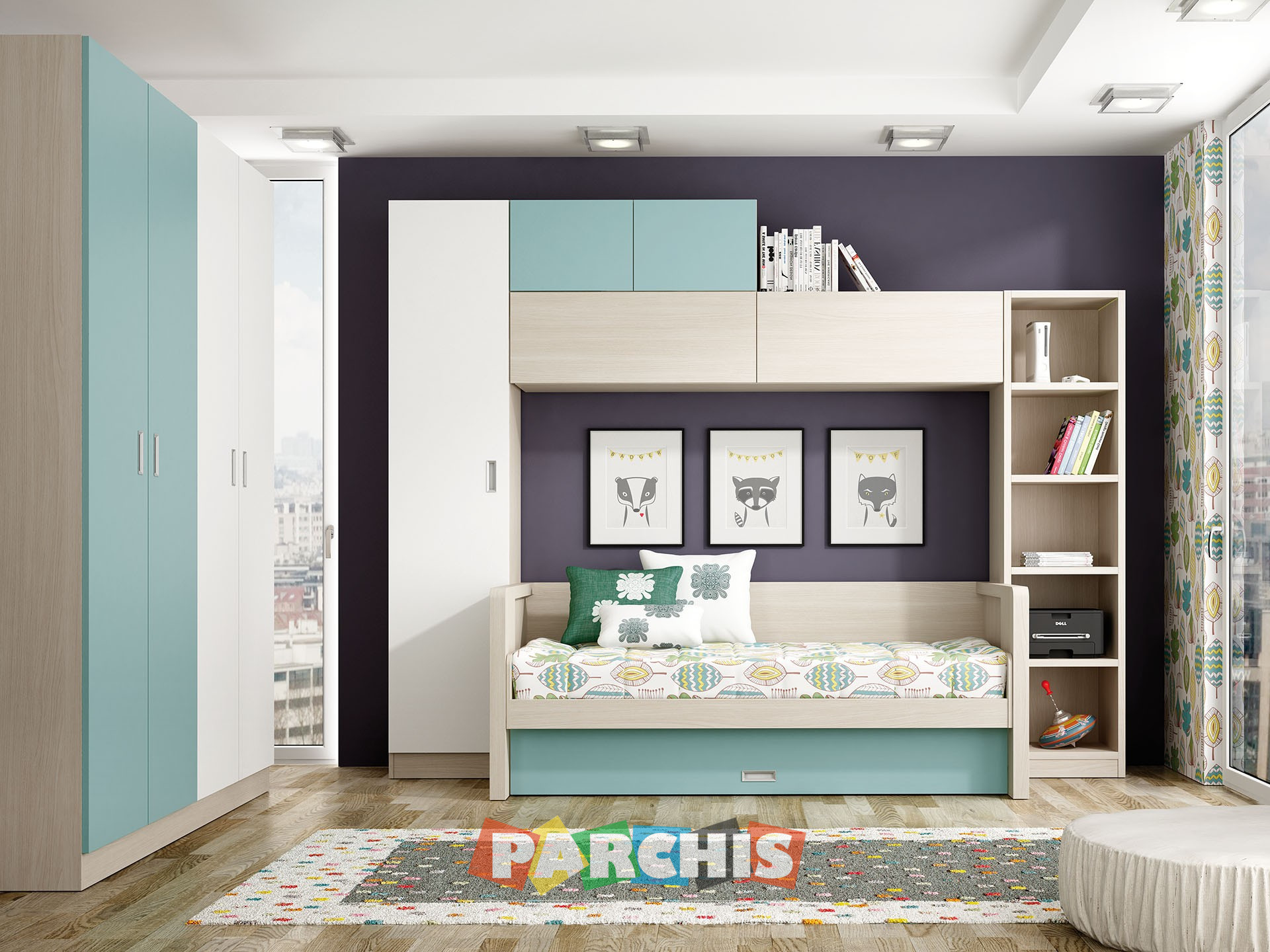 Cama Abatible horizontal con sofá arcón para paredes de pladur Colores  Madera Wallbed Antracita Dimensiones 105x180